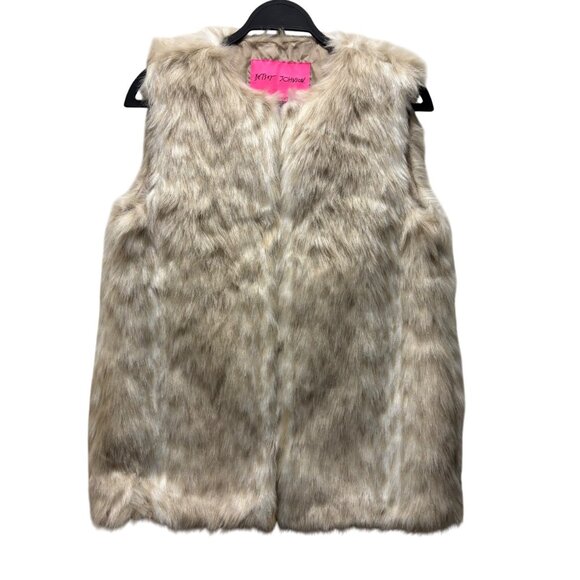 Betsey Johnson Faux Fur Vest Size M Beige Tan - Picture 1 of 7